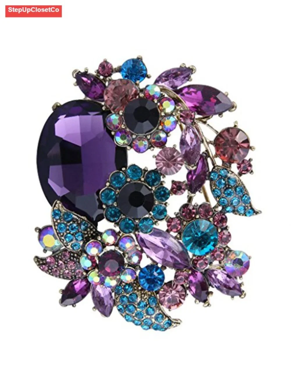 Crystal Rhinestone Bridal Prom Flower Leaf Vine Brooch Pin for Women
